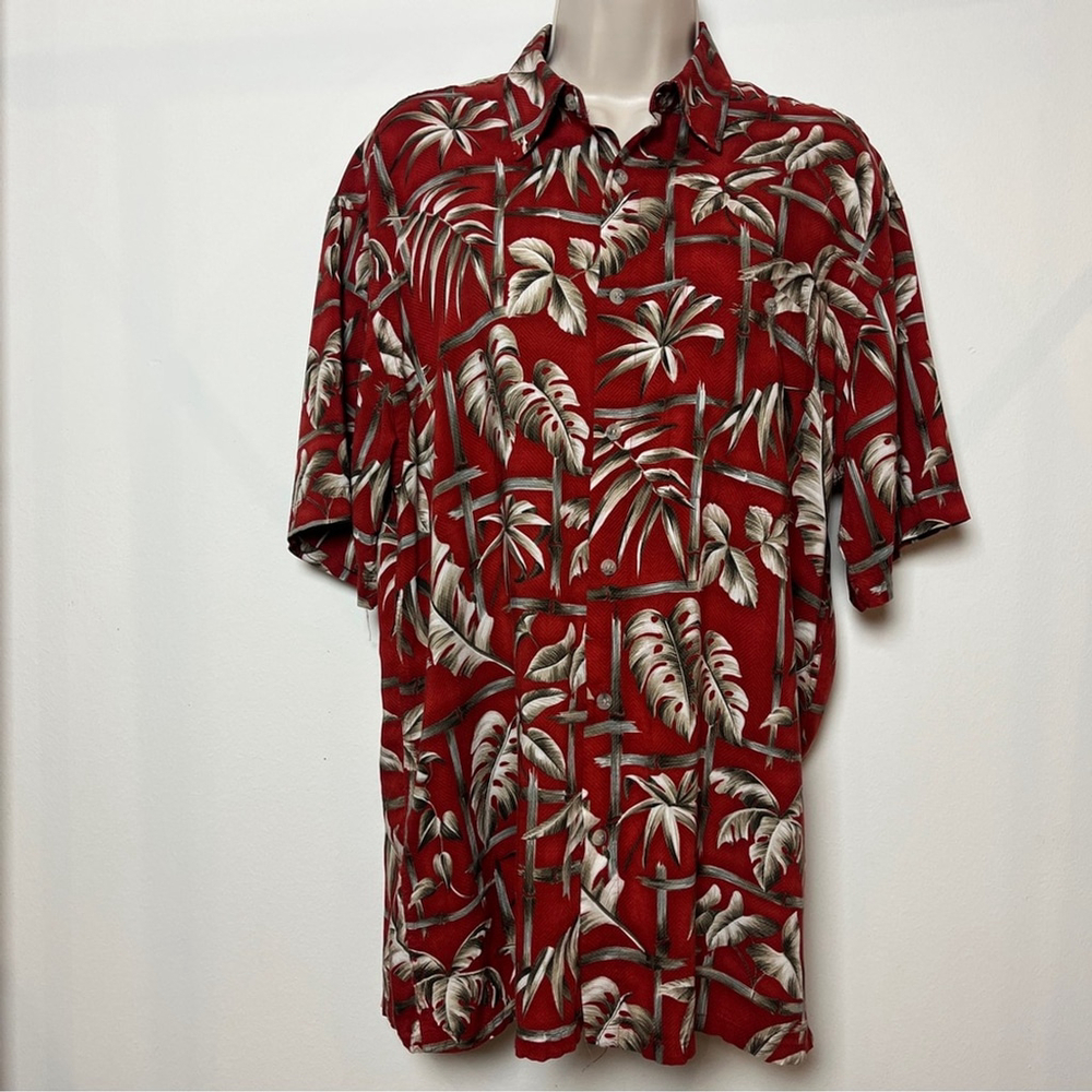 Men's Red Tropical Hawaiian Print Beach Vacation Relaxed Short-Sleeve Medium